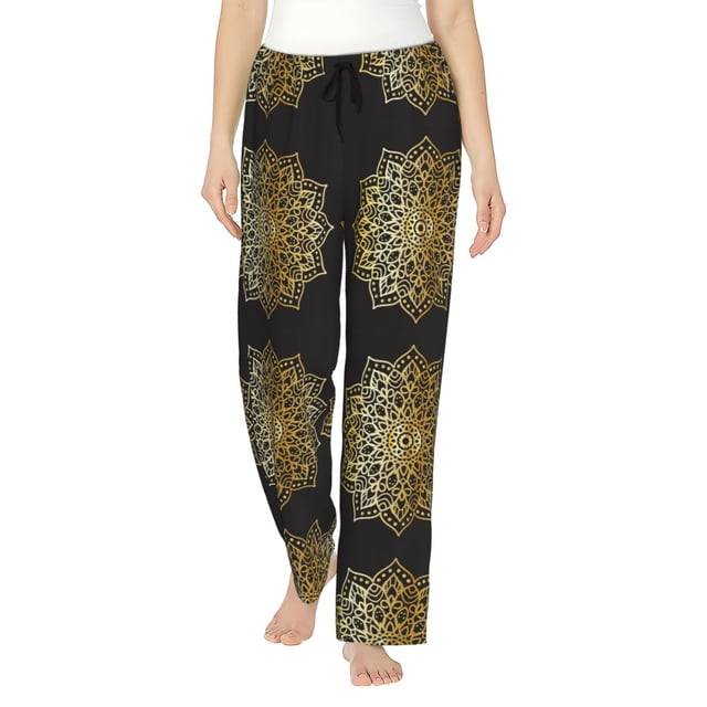 Fotbe Gold Mandala Pantalones de Pijama para Mujer, Pantalones de Dormir, Pantalones Pj con Cordón y Bolsillos-3X-Large