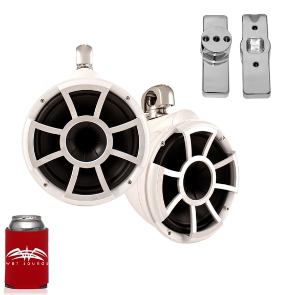 Wet Sounds for Nautique FC5 Towers - REV10 10" White Swivel Tower Speakers & Mastercraft Tower Adapters