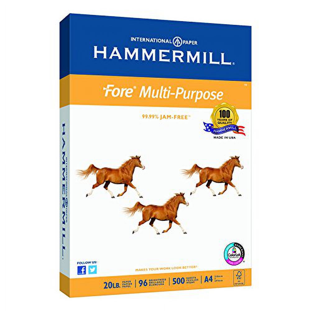 Hammermill Paper, Fore MP Paper, 20lb, A4, 210mm x 297mm, 96 Bright, 500 Sheets / 1 Ream (103036R), Made In The USA