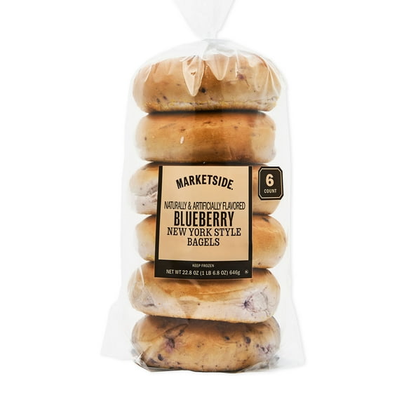 Marketside Blueberry New York Style Bagels, Soft, 22.8 oz, 6 Count