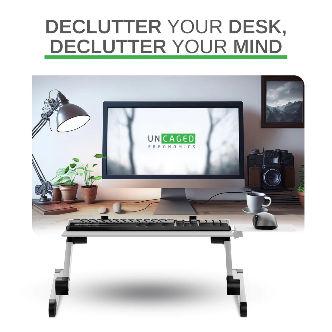 Adjustable Keyboard Stand and Mouse Tray – WorkEZ Aluminum Ergonomic Keyboard Riser for Desk or Standing Setup, Negative Tilt Keyboard Shelf for Comfortable Typing (Silver)