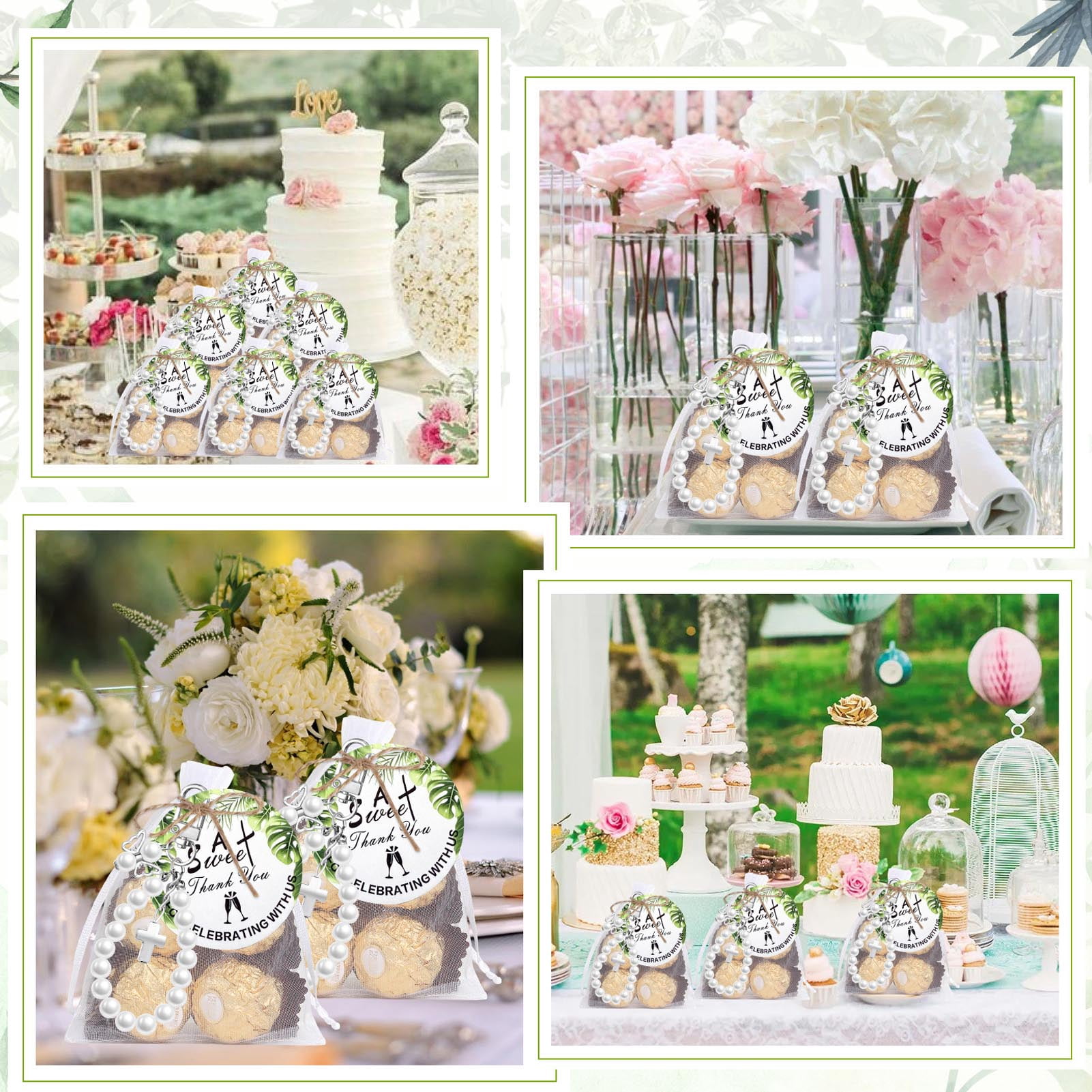 NFTIGB 20 Set Pearls Crosses Keychains with Organza Bags Tags and 32.8 Feet / 10m Hemp Rope, Multifunctional Pearl Beaded Key Rings Party Favors for Baptisms Religious Celebrations