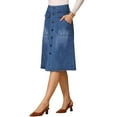thumbnail image 4 of INSPIRE CHIC Women's A-Line Midi Skirts Button Front High Waist Jean Denim Skirt XS Blue, 4 of 6