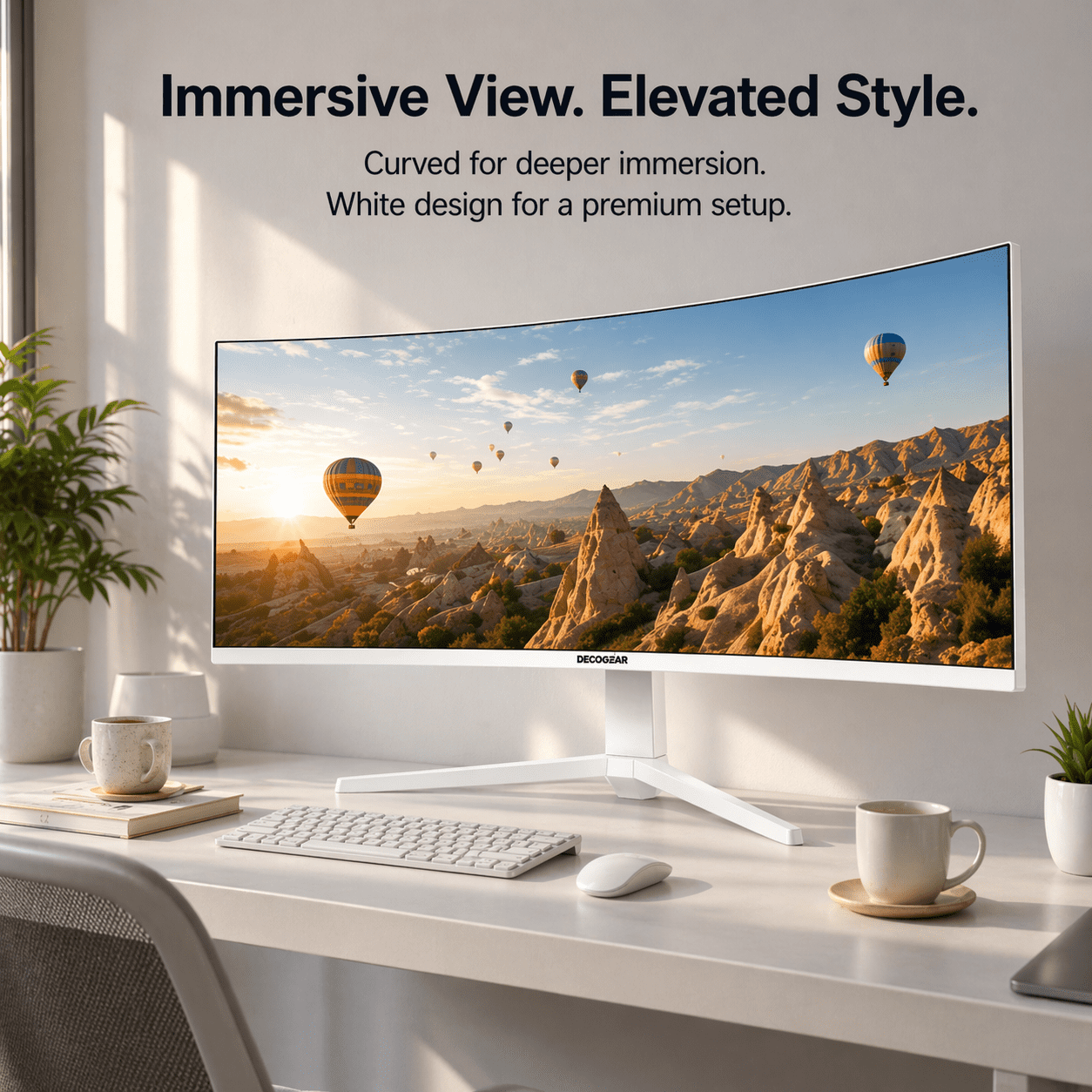 Deco Gear 49" White Curved Ultrawide Monitor, 5120×1440, 120Hz, 1ms MPRT, 32:9, HDR, Adaptive Sync, USB-C, HDMI, DisplayPort, Built-in Speakers, PIP/PBP, White Design