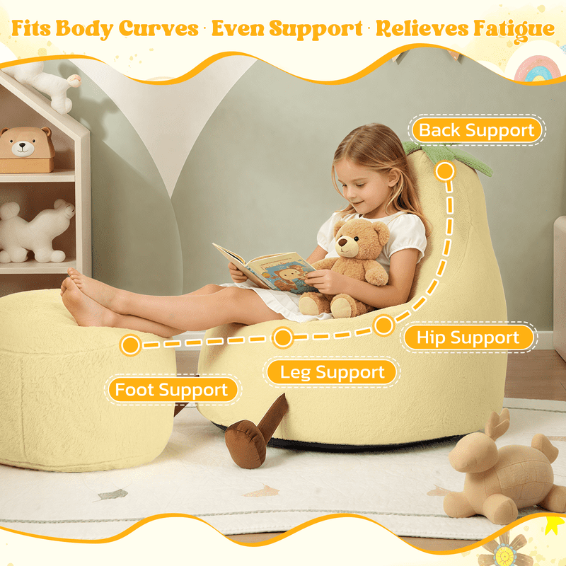 Simple Deluxe 2.5 ft Kids Bean Bag Chair, Faux Rabbit Fur Round Sofa with Handle and Washable Cover, Yellow