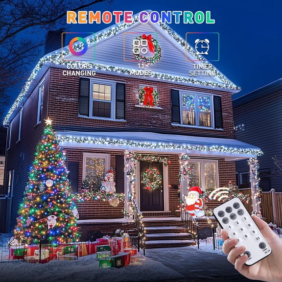 YUYAN-500 LED Color Changing Christmas Lights, 173ft White & Multicolor String Lights with Remote Outdoor Waterproof Christmas Tree Lights Plug in for Christmas Indoor Decor