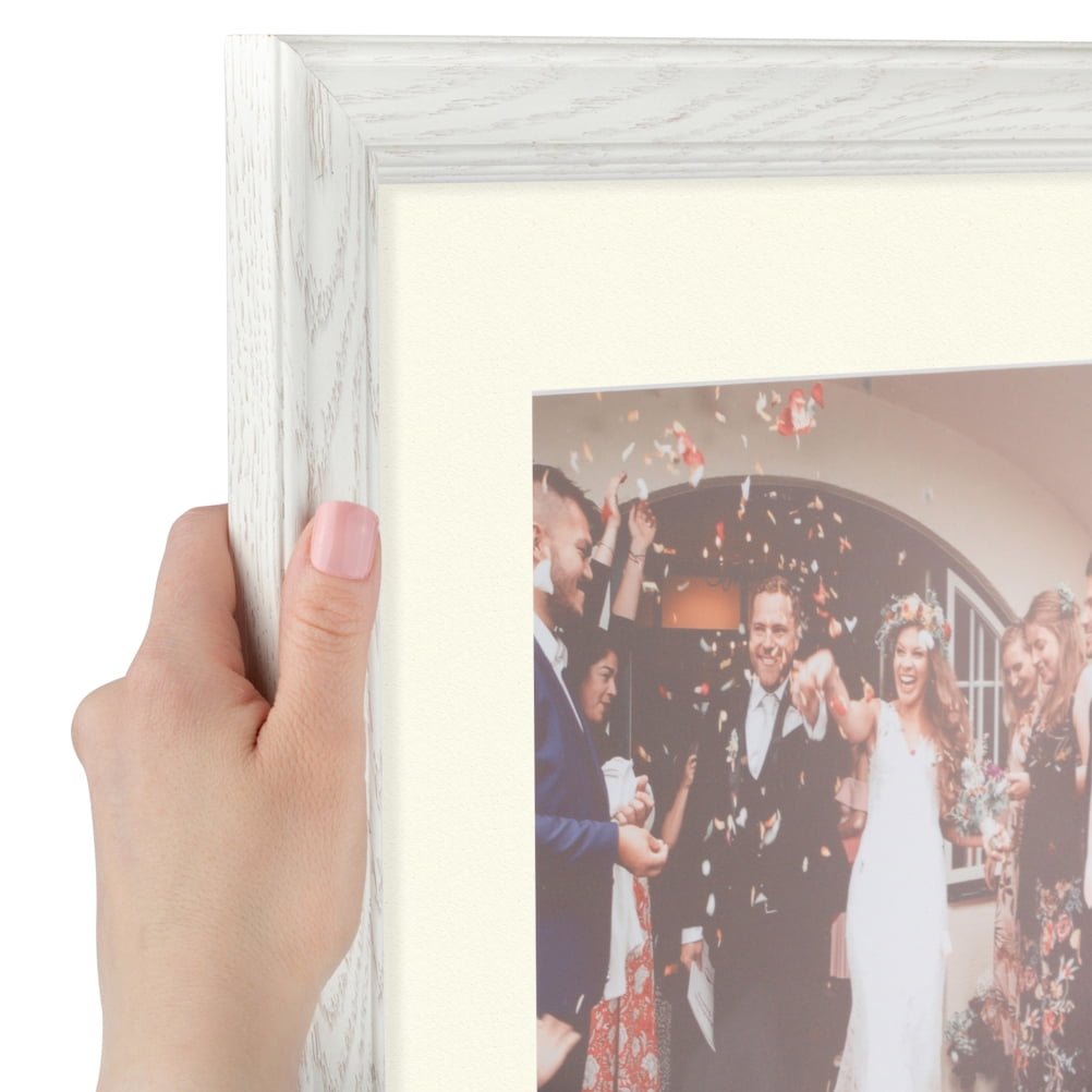 ArtToFrames 22x28 Matted Picture Frame with 18x24 Single Mat Photo Opening Framed in 1.25 Off White Wash on Ash and 2 Brilliant White Mat (FWM-4098-22x28)