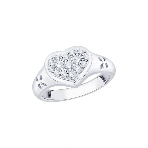 Diamond Heart Promise Ring in 10K White Gold (1/4 cttw) (I-Color, SI3/I1-Clarity) (Size-10.5)