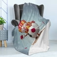 thumbnail image 4 of Snowman Soft Flannel Fleece Throw Blanket, Skiing Snowman in 3D Style with Ornate Snowflakes Winter Outdoors Activity Fun, Cozy Plush for Indoor and Outdoor Use, 50" x 60", Multicolor, by Ambesonne, 4 of 5