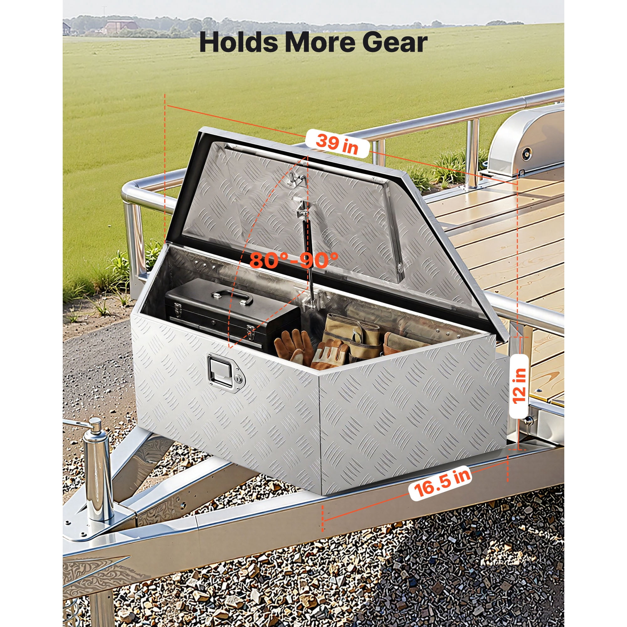 KFFKFF Aluminum Trailer Tongue Tool Box, 39" x 16.5" x 12" Storage Organizer with Lock & Keys, Durable Utility Chest for Truck Beds, RVs, SUVs, and Off-Road Vehicles, Silver
