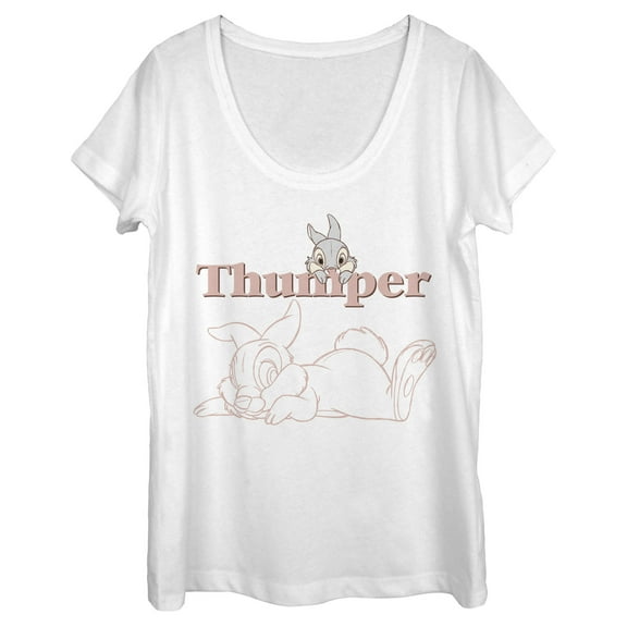 Women's Bambi Thumper Line Art Graphic Tee White Small