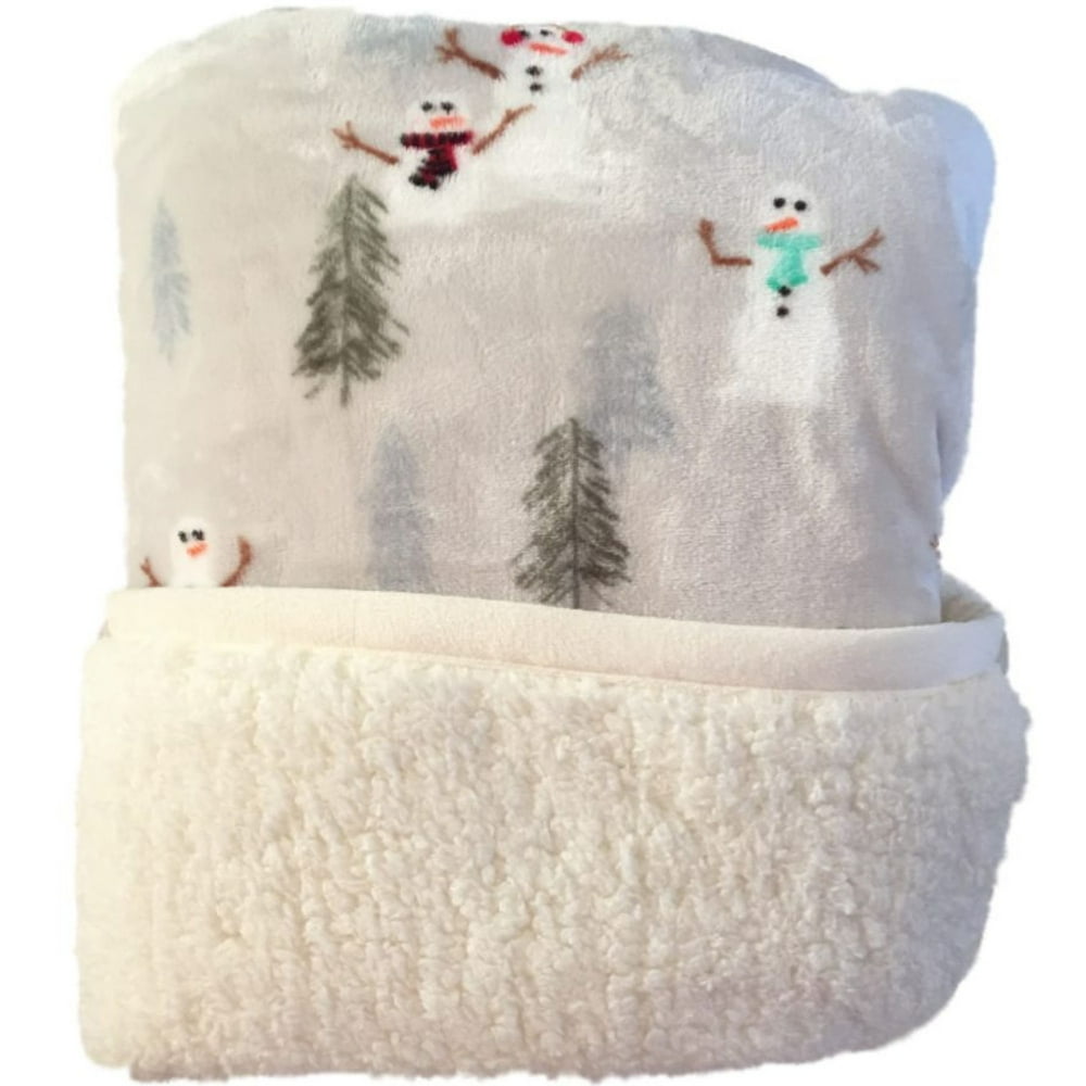 Cuddle Duds Light Gray Snowman Sherpa Fleece Micro Plush Throw Blanket