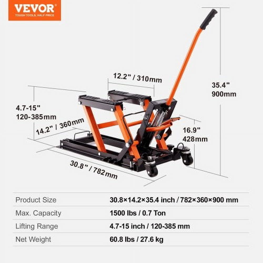 VEVOR Steel Hydraulic Motorcycle Jack Stand, 1500 LBS ATV Scissor Lift Jack, 4.7"-15" Scissor Lift Jack Stand with 4 Wheels,  ATV UTV Powersports