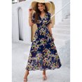 thumbnail image 4 of YNIQUE Women's Casual Dress Deep V-Neck Short Sleeve Chiffon Elegant Long Dresses, 4 of 7
