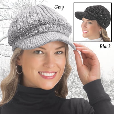 black knit hat with brim