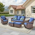 thumbnail image 4 of Yeahumalia 5-Piece Outdoor Wicker Furniture Set with Swivel Glider Rocking Chairs and Ottomans, 4 of 12