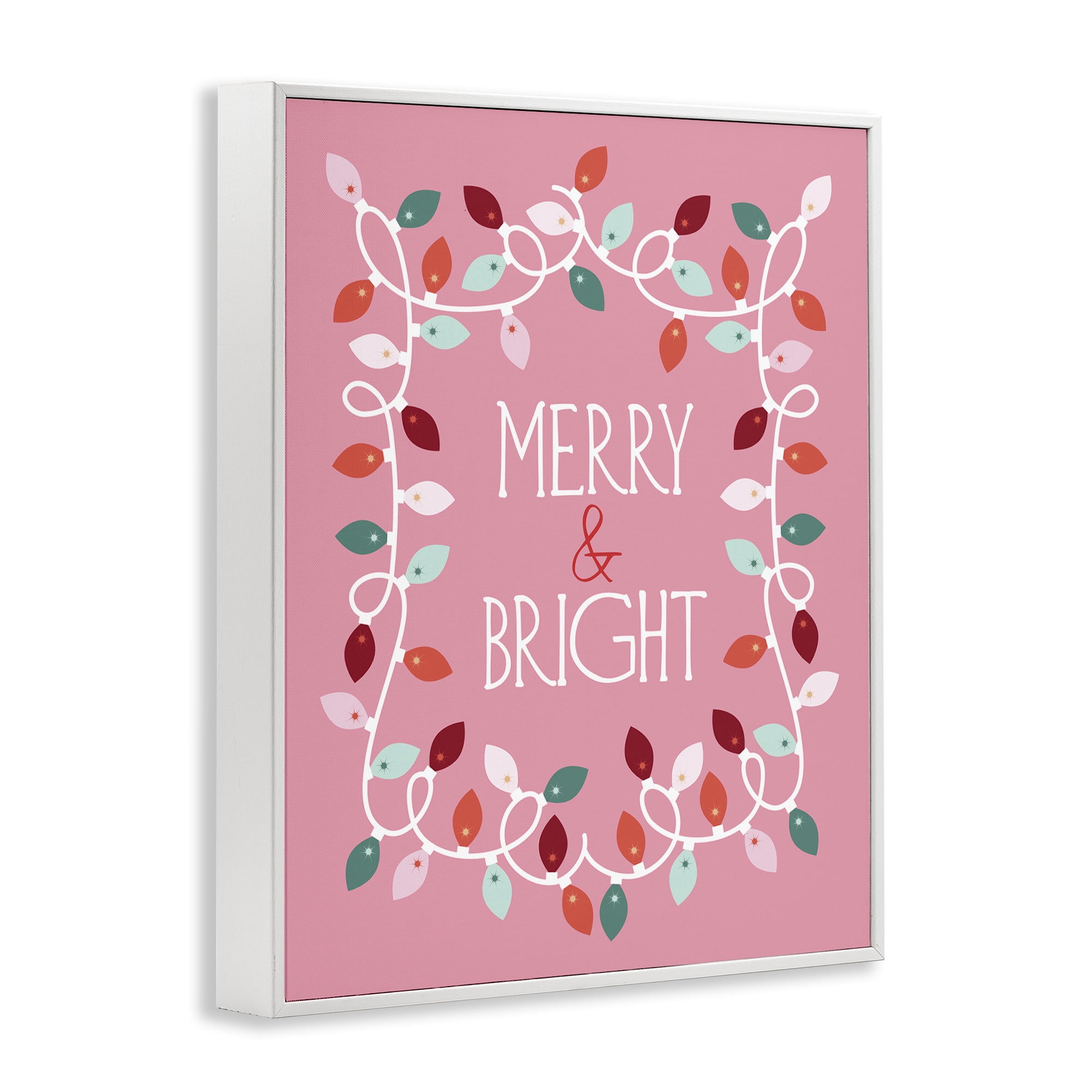Stupell Industries Merry and Bright Pink Holiday Painting White Framed Art Prints Wall Art, 24 x 30