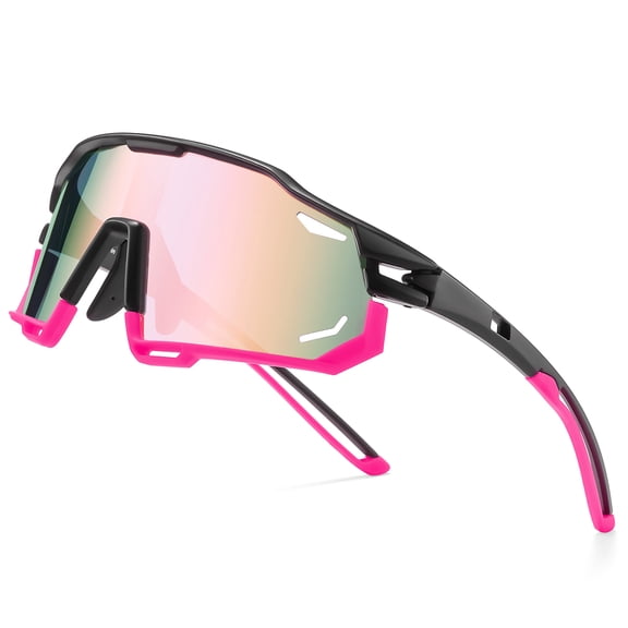 POLASUP Polarized Sport Sunglasses for Men Women, Pink Black Frame, UV400 Protection Cycling Sunglasses with Hard Case, Oversized Shield Lens for Running, Baseball, Fishing & Outdoor Activities