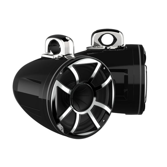 Wet Sounds REV 10 HD 10" Horn Loaded Compression Driver Tower Speakers with XZ Grills & Stainless Fixed Clamps, 300 Watts RMS, Black, Pair