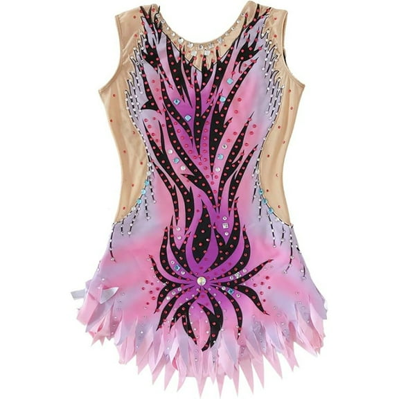 LIUHUO pink Gradient Diamond Leotard for Rhythmic Gymnastics Competition Performance
