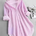 thumbnail image 3 of Women's Striped Button Down Shirts Classic Long Sleeve Stylish Collared Work Blouses Tops Pink XL, 3 of 7