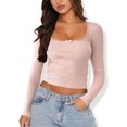 thumbnail image 2 of Lenpel Women's Long Sleeve T Shirts Ribbed Square Neck Lace Trim Stretchy Slim Basic Crop Tops Casual Tee Blouses, 2 of 6