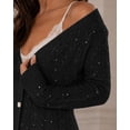 thumbnail image 6 of CHICME Cardigan Sweaters for Women Sparkle Rhinestone Cable Knit V-Neck Long Sleeve Button Down Lightweight Fall Sweater Black-XL, 6 of 9