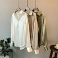 thumbnail image 2 of Bingirl Chemise Satinée pour Femme à Col à Revers à Manches Longues Couleur Unie Coupe Ample Chemise Rétro Vert m, 2 of 7