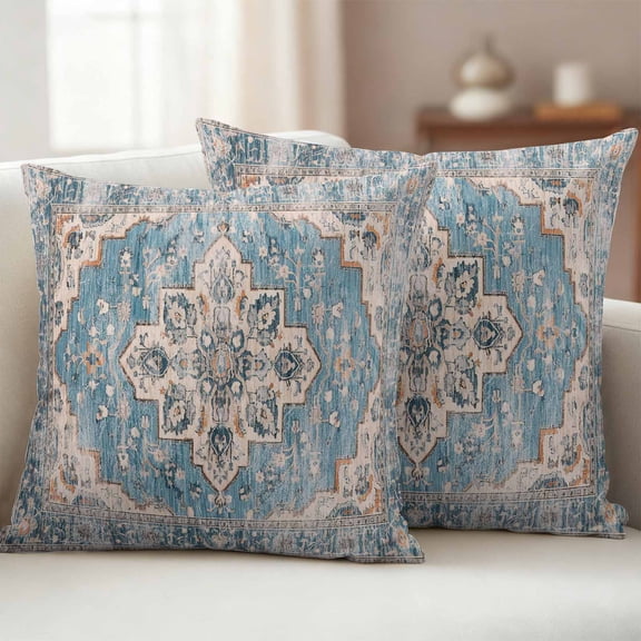 Pack of 2 Outdoor Pillow Covers,Waterproof Blue Boho Throw Pillow Covers,Middle Century Abstract Art Western Geometric Decorative Pillowcases Cushion Covers Couch Pillow Sham Protector 26x26 Inch
