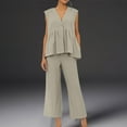 thumbnail image 5 of DDAPJ pyju Business Casual Outfits for Women Cotton Linen 2 Piece Set Deep V Neck Sleeveless Pelpum Tops and Wide Leg Pants Matching Sets Ofertas de la semana Khaki M, 5 of 10