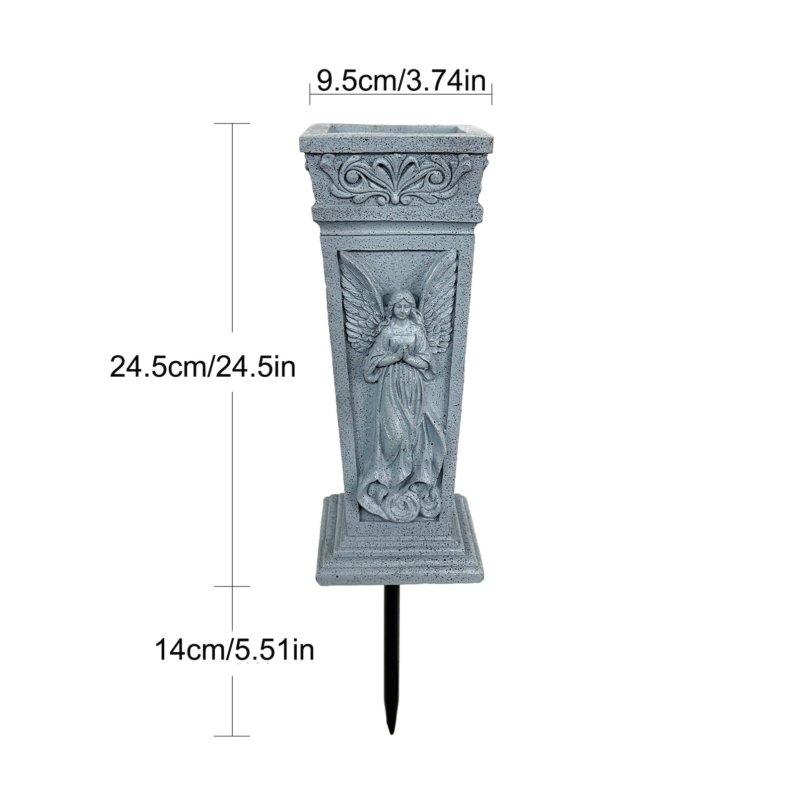 Garden Angel Statue Garden Angel Statue with Vase, Outdoor Resin Figurine Decor, Memorial Garden Stakes, Cemetery Decoration, Patio Yard Art, Gray Angel Sculpture Outdoor Resin Figurine