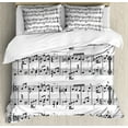 thumbnail image 1 of Music King Size Duvet Cover Set, Musical Notes on the Clef Illustration Ornamental Artistic Pattern Artwork Print, Decorative 3 Piece Bedding Set with 2 Pillow Shams, Black and White, by Ambesonne, 1 of 3