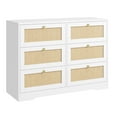 Homfa 6 Drawers Rattan Dresser for Bedroom, White Horizontal Double ...