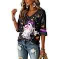thumbnail image 5 of Women Halloween Shirt 2026 Oversized Cute Funny Plus Size 3/4 Sleeve Tops Skeleton Skull Printed Ghost Graphic T-Shirts Black,M, 5 of 5