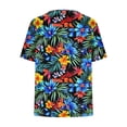 thumbnail image 4 of Feancey Women's Pleated Blouses Plus Size Casual Floral Printed T-Shirts Crewneck Short Sleeve Summer Tops Ladies Elegant Work Tees Blue 5XL, 4 of 7