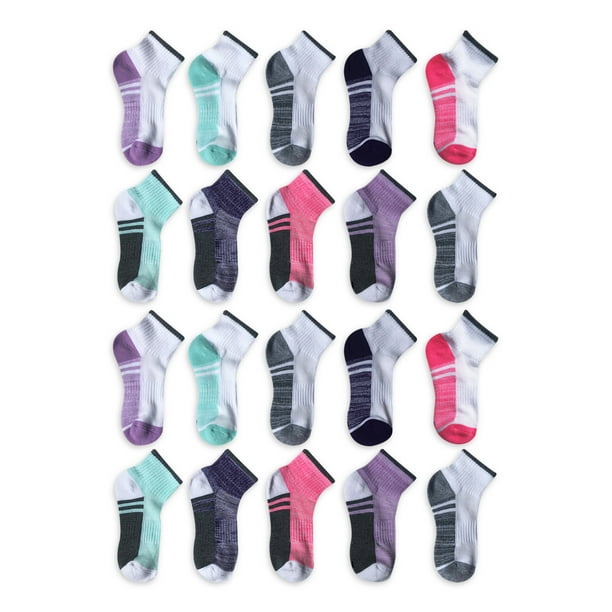 Athletic Works Girls Cushioned Ankle Socks, 20Pack, Sizes S (610.5