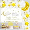 Twinkle Twinkle Little Star Baby Shower Decorations White Balloon Garland Kit Star and Moon Foil Balloons Twinkle Twinkle Little Star Backdrop Cake Toppers Supplies