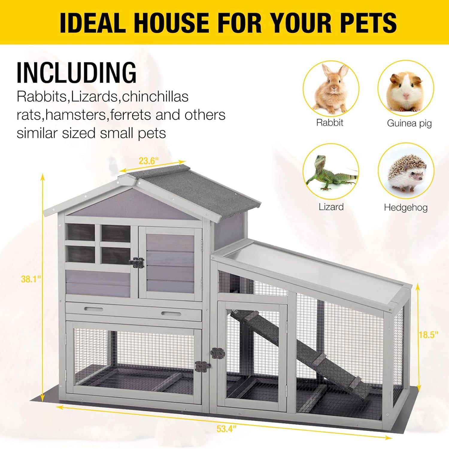 MEDEHOO Rabbit Hutch Outdoor Chickecn Coop with PVC Layer Wooden Bunny Cage Guinea Pig Houses Indoor with Pull Out Tray,Bottom Wire Netting