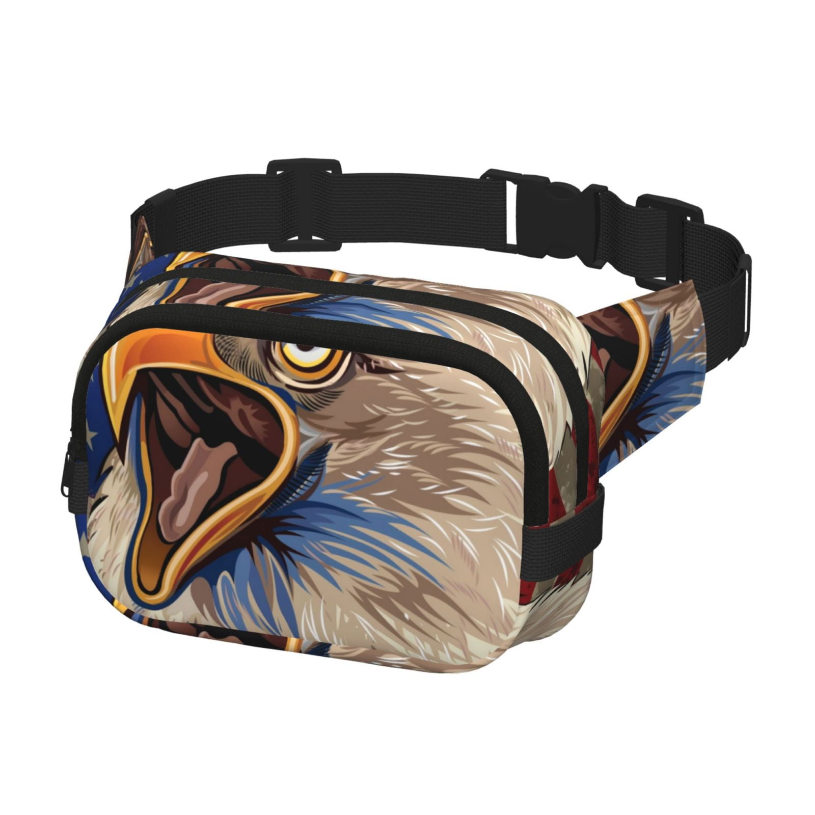 Picia Eagle With USA Flags Print Square Double-Layer Waist Bag Mini Adjustable Waist Belt Bag Exercise Running Travel Hiking