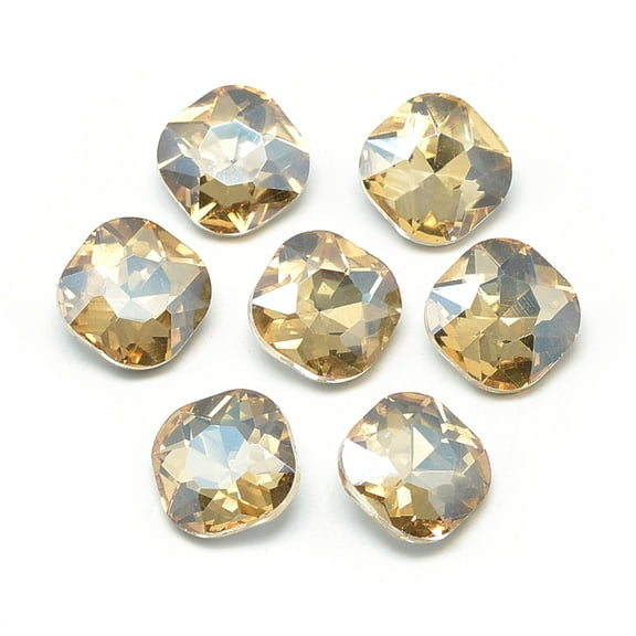50pcs Pointed Back Glass Rhinestone Cabochons Faceted Back Square Pale Goldenrod 12x12x5mm