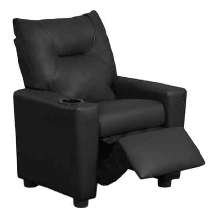 Chang Kids Recliner Chair- Built In Cupholder- Black Faux Leather