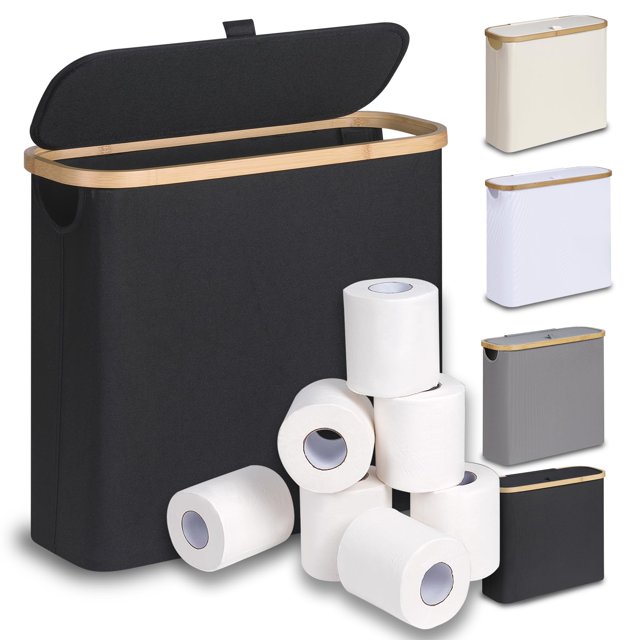 Cesta de papel higiénico efluky de 28 litros con tapa para baño, color negro