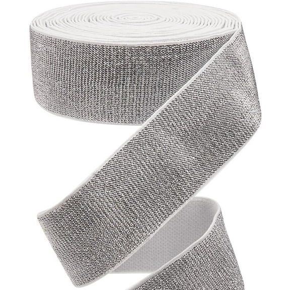 Polyester Flat Elastic Band Garment Sewing Accessories Silver 40mm about 6.56 Yards(6m)/Roll