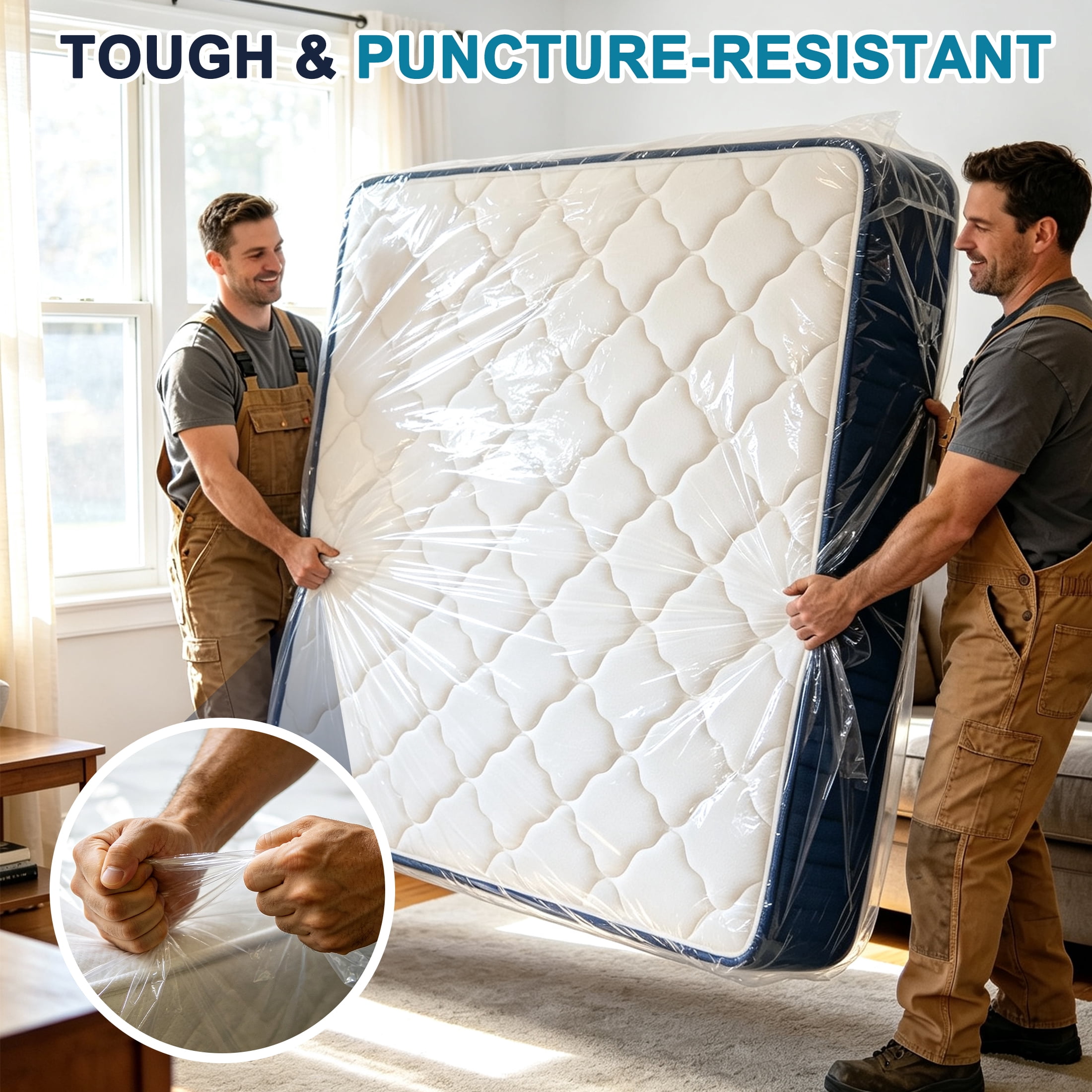 GARITIN Mattress Bags for Moving,1 Pack 90.5" x 90.5" Moving & Storage Bag for Queen King California King,1.5 MIL Plastic Mattress Bag