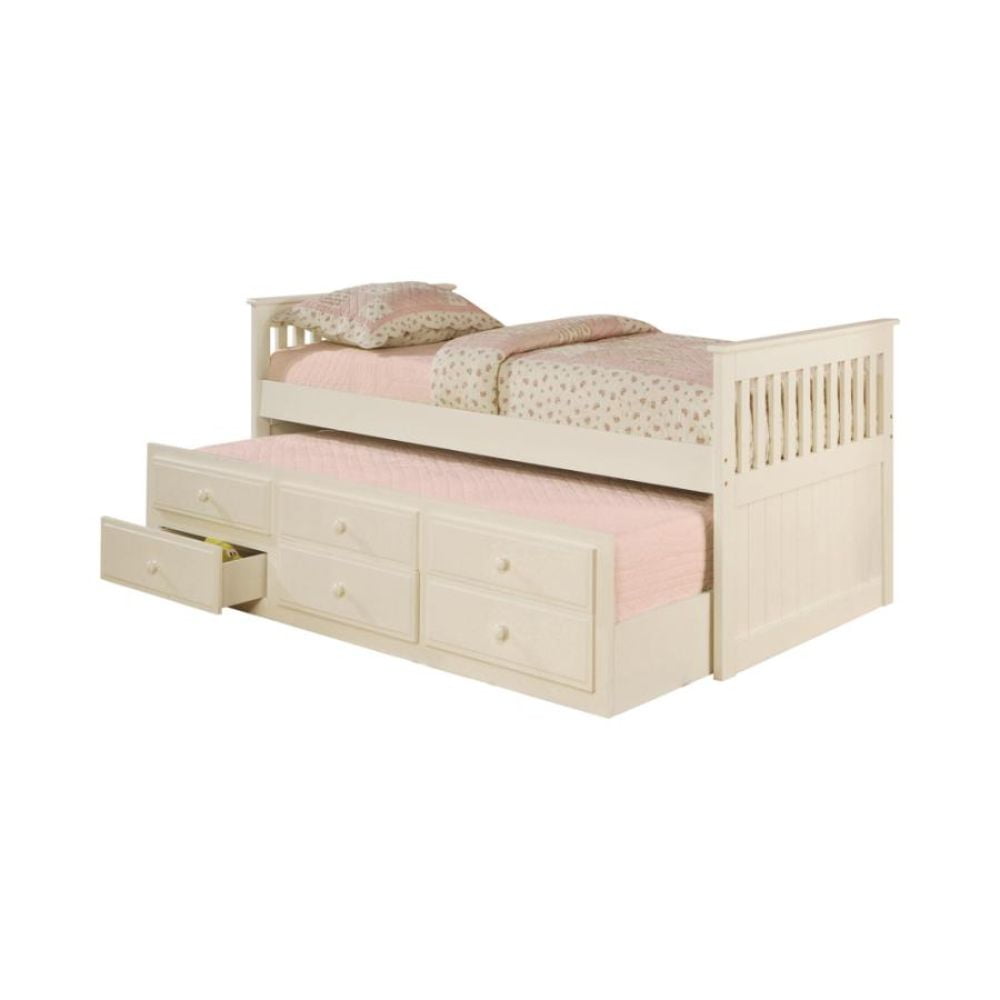 Twin Captain's Bed with Trundle and Storage Drawers White ...
