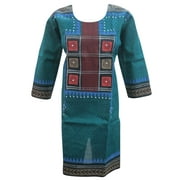 Mogul Ethnic Kurta Tunic Blue Printed Cotton Dress Kaftan Kurti