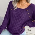 thumbnail image 4 of JGGSPWM Solid Cable Knit Sweaters for Womens Warm Tops Crewneck Long Sleeve Pullover Ladies Jumper Cozy Sweater Purple L, 4 of 8