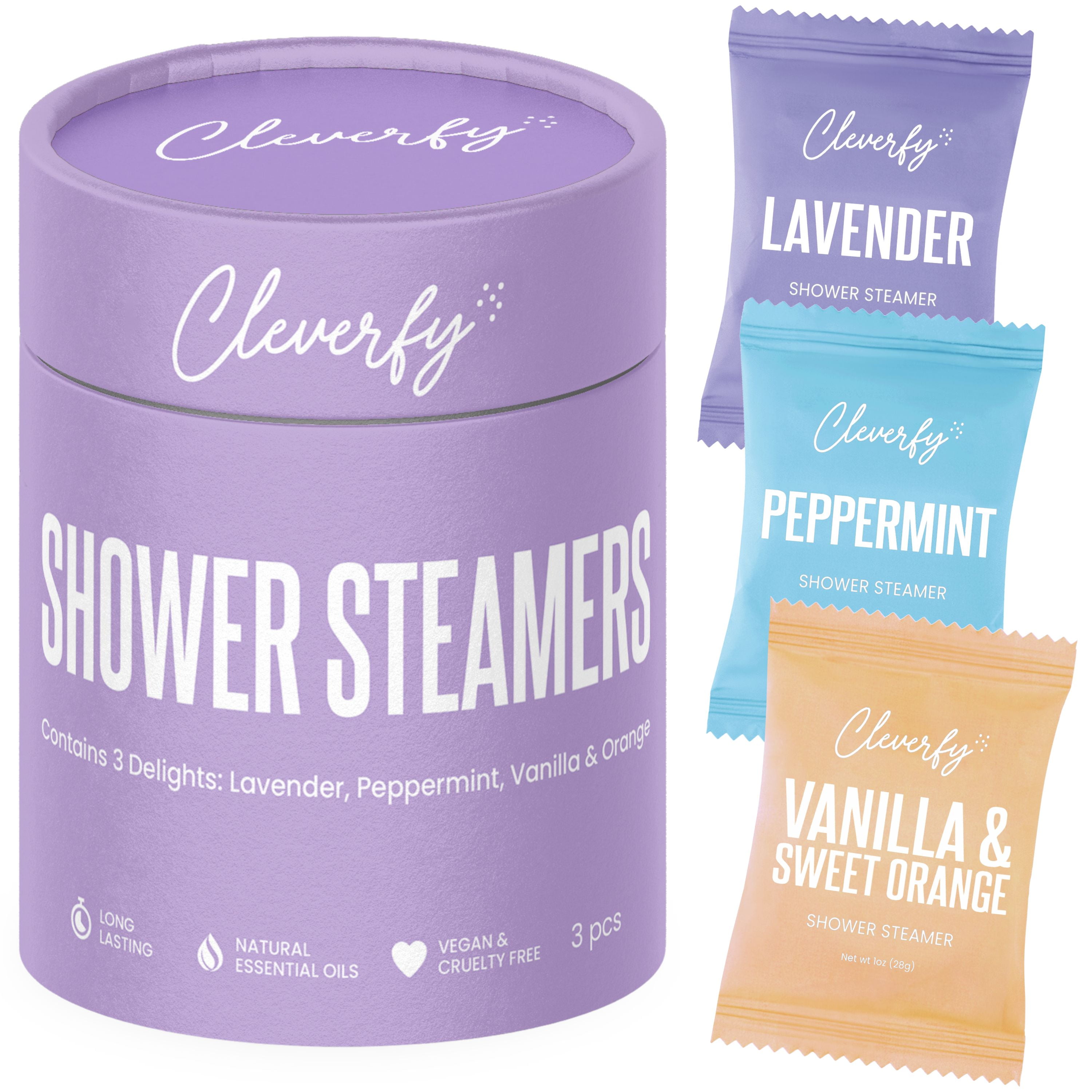Cleverfy Shower Steamers Aromatherapy - Tube Gift Box for Women and Adults. pack of 3 shower bombs with Essential Oils for personal care and relaxation.