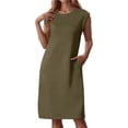 thumbnail image 1 of Youmylove Robe de Plage de Vacances pour Femmes Mode Sans Manches Col Rond avec Poches et Fentes Latérales Collection Printemps Été Robes Hawaïennes de Plage, 1 of 5