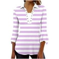 thumbnail image 3 of Jsaierl 3/4 Flounce Sleeve Womens Tops Casual Crew Neck Shirts Trendy Striped Petite Blouses Flowy Holiday Tunic Top S-2XL, 3 of 8